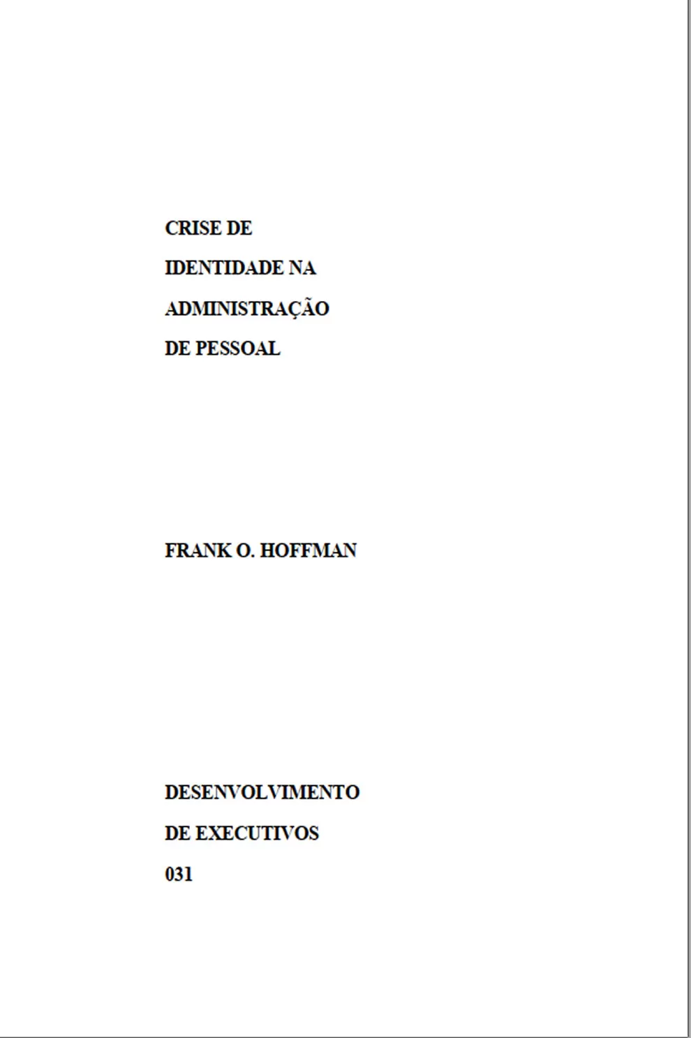 Crise de identidade na Administração de Pessoal